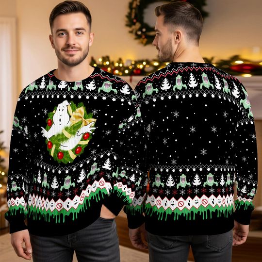 Ghostbusters Ugly Christmas Sweater, Who Ya Gonna Call Retro Holiday Pullover, Funny Gift Sweater for Movie Fans
