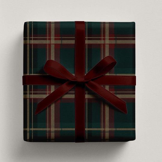 Dark Tartan Christmas Gift Wrap, Luxury Heritage Plaid Wrapping Paper, Equestrian Country Holiday Gift Wrap, Classic Preppy Christmas Decor