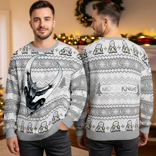 Discover Moon Knight Ugly Christmas Sweater, MCU Superhero 3D All Over Print Pullover, Funny Holiday Outfit for Men Women 2025