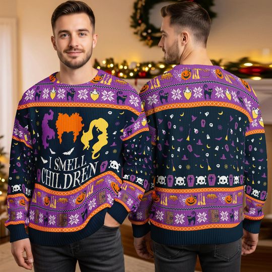 Hocus Pocus I Smell Children Ugly Christmas Sweater, Funny Witch Movie Retro Pullover, Spooky Holiday Jumper, Gift for Family 2025