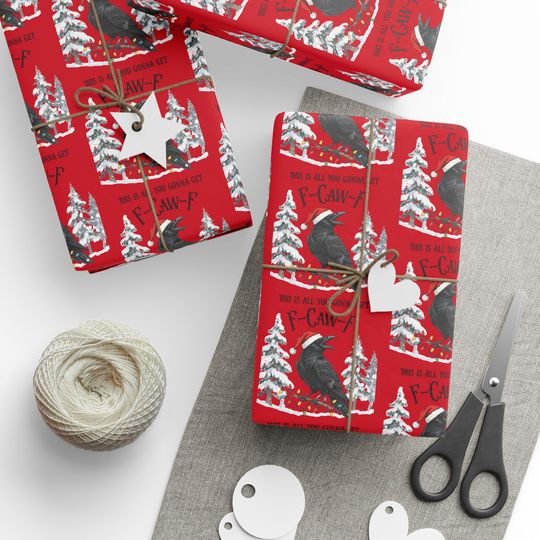 Discover Wrapping Papers, Dark Humor Christmas Party Gift Wrap, FcawF Crow Design, Secret Santa Present, Custom Holiday Wraps
