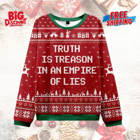 Discover Truth Is Treason Ugly Christmas Sweater, Funny Political Xmas Sweatshirt , Freedom Quote Holiday Gift for Her