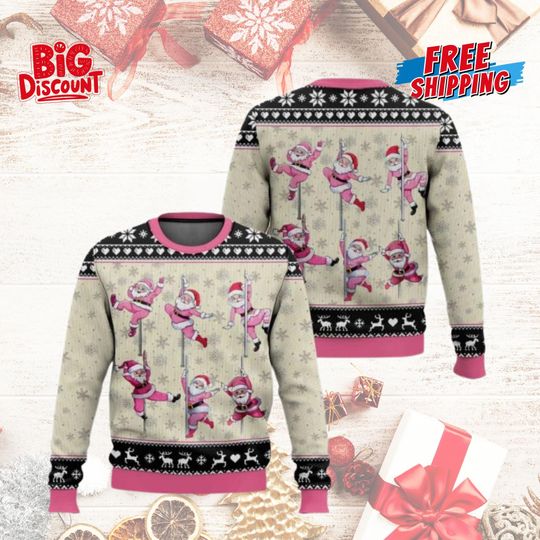 North Pole Dancer Santa Funny Ugly Christmas Sweater, Funny Santa Holiday Ugly Sweater, Christmas Party Merry Xmas Ugly Christmas Sweater
