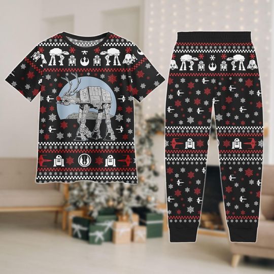 Star Wars T-Shirt and Pants Pajama Set, AT-AT Christmas Sleepwear, Sci-Fi Loungewear, Holiday Pajamas for Men and Women