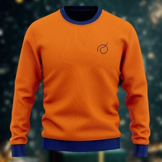 Orange 3D Ugly Christmas Sweater with Circle Logo, Holiday Gift