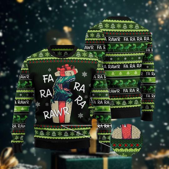 Discover Dinosaur Ugly Christmas Sweater, T-Rex Holiday Sweatshirt, Dinosaur Holiday Gift