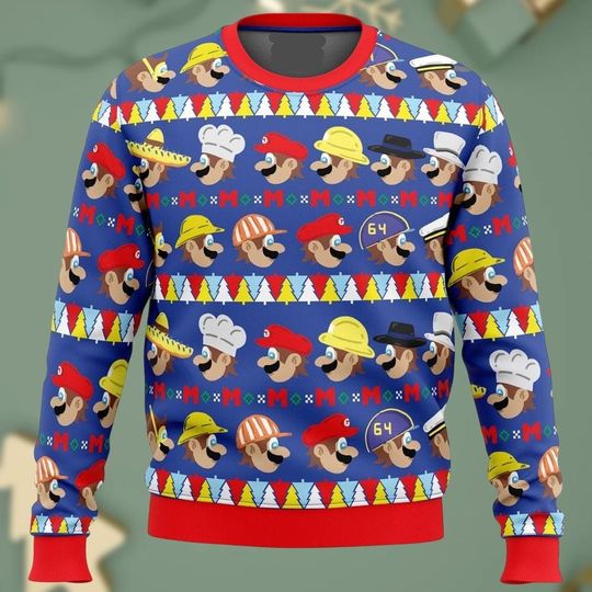Mario Christmas Sweater, Video Game Ugly Sweatshirt, Nintendo Holiday Sweater
