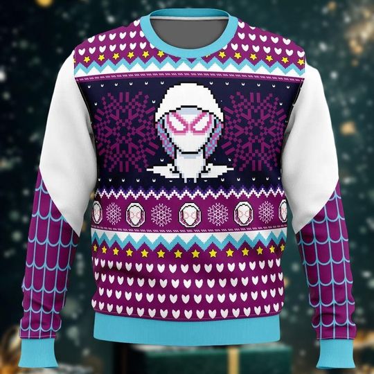 Discover Spider Themed Ugly Christmas Sweater, Web Design Superhero Holiday Sweater for Men
