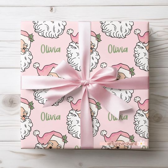Discover Vintage Santa Christmas Wrapping Paper | Retro Santa Personalized Holiday Gift Wrap | Personalized Gift Wrap | Custom Name Holiday Gift Wrap