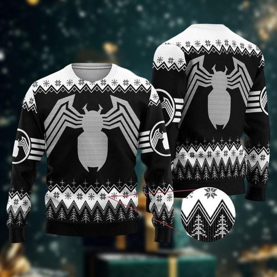 Spider-Man Christmas Sweater, Venom Marvel Ugly Sweater, Men’s Holiday 3D Knit Sweater
