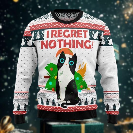 Discover Cat Ugly Christmas Sweater, Feline Holiday Sweatshirt, Funny Xmas Cat Sweater