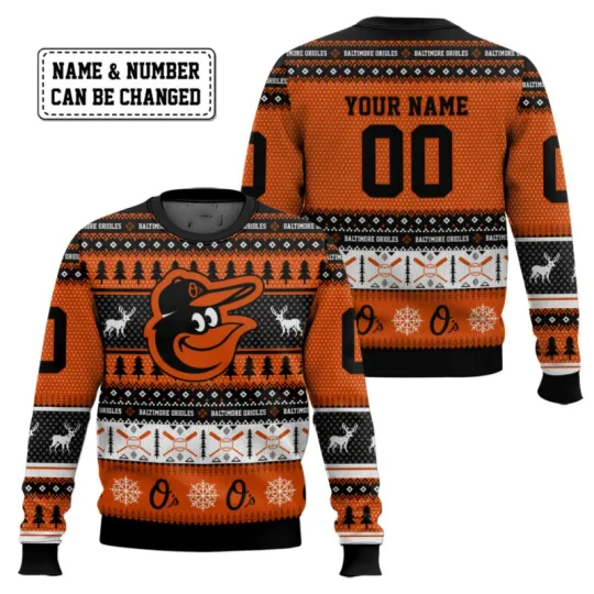 Discover Custom Name And Number Baltimore Oriole Ugly Sweater Xmas Gift