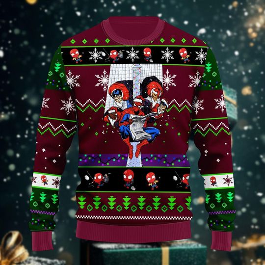 Discover Spiderman Ugly Christmas Sweater, Men’s Holiday Marvel Superhero Vintage Xmas Sweater
