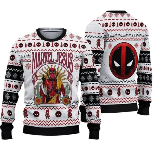 Marvel Jesus Deadpool Ugly Sweater, Deadpool Ugly Christmas Sweater For Men