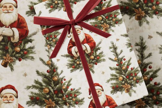 Discover Santa Wrapping Paper - Premium Gift Wrap, Christmas Collection, Vintage Design, Fun Pattern, Festive Present, Holiday Gift Wrap