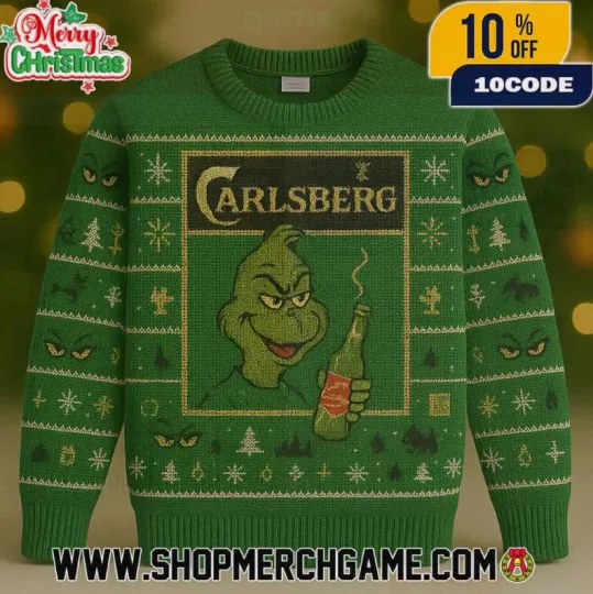 Discover 1Carlsberg funny character Beer Bottle Ugly Christmas Sweater Green
