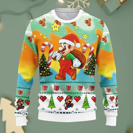 Super Mario Christmas Sweater Men’s Vintage 3D Ugly Sweatshirt