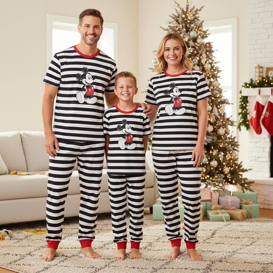 Discover Mickey Mouse Tee & Pants PJs, Disney Xmas Pajamas Set, Xmas Family Pyjama, Kids Sleepwear, Christmas Gift for Disney Fan