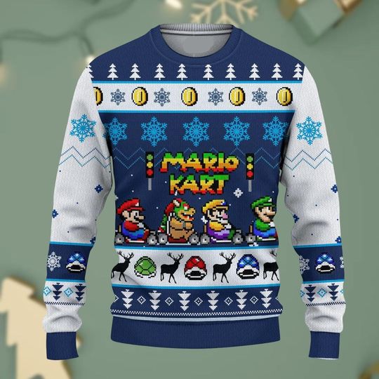 Mario Kart Ugly Christmas Sweater, Bowser Sweater, Nintendo Vintage Sweater,  Adult Mario Bros Sweater