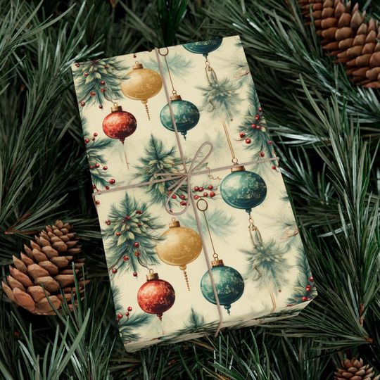 Discover Vintage Christmas Ornament Gift Wrapping Paper Vintage Style Christmas Paper EcoFriendly Wrapping Paper Old Style Christmas Ornament Paper