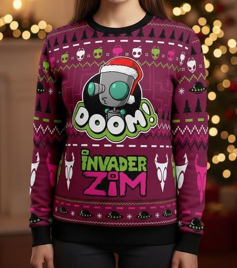Invader Zim Ugly Christmas Sweater, Dooom Sweater, Holiday Gift for Men Women