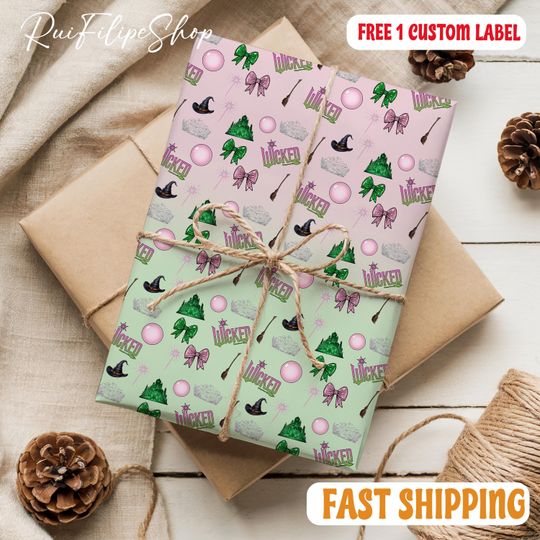 Wicked For Good Wrapping Paper, Wicked 2025 Wrapping Paper, Changed For Good Wrapping Paper, Elphaba And Glinda Gift Wrap, Christmas Gifts