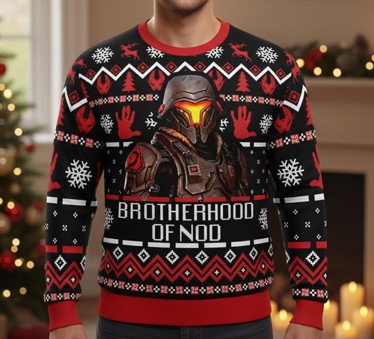 Command and Conquer Brotherhood of Nod Ugly Christmas Sweater, Gamer Holiday Sweatshirt