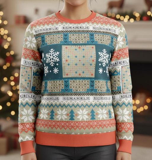 Scrabble-themed Ugly Christmas Sweater, Family Holiday Sweater Board Game Christmas Gift
