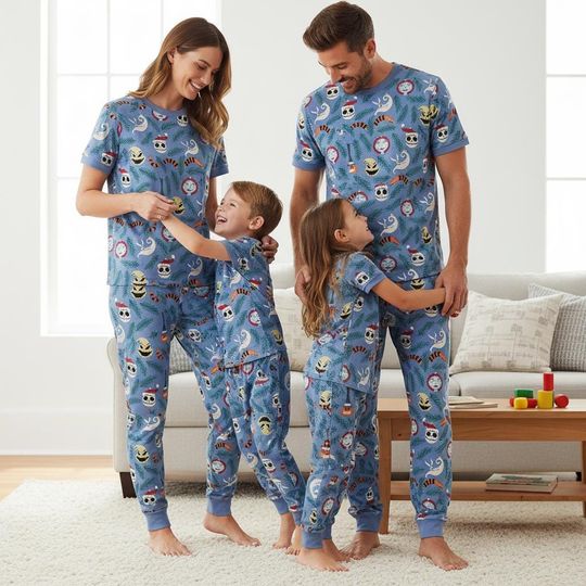 Discover Disney Xmas T-Shirt & Pajama Set for Family, Cartoon Christmas Sleepwear