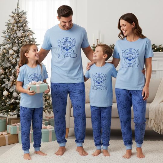Discover Cartoon Tee & Pants Pajama Set, Chase Christmas Family Sleepwear, Kids Xmas Pyjamas