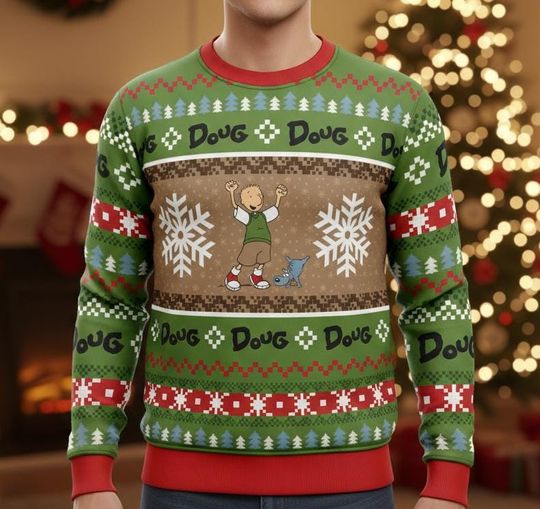 Discover Doug Christmas Ugly Sweater, Cartoon Sweater, Fun Holiday Christmas Gift For Fans, Xmas Holiday Gift