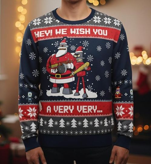 Futurama Christmas Ugly Sweater, Robot Santa Holiday Sweater, Funny Xmas Gift for Men and Women