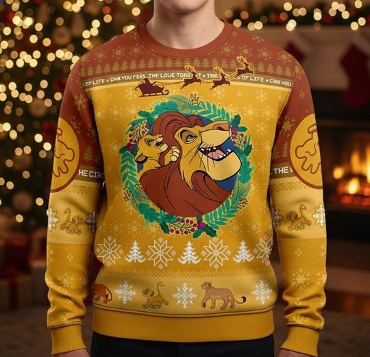 Discover Simba Ugly Christmas Sweater with Funny Meme, Disney Holiday Gift for Men