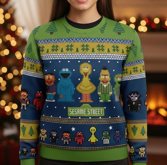 Funny Meme Christmas Ugly Sweater, Christmas Sweater Gift, Sesame Street Christmas Gift For Men Women, Xmas