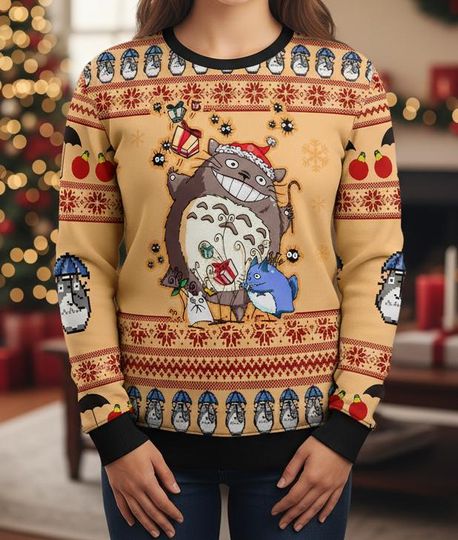 Totoro Ugly Christmas Sweater, Anime Sweater, Holiday Gift For Studio Ghibli Fans Xmas Winter Gift