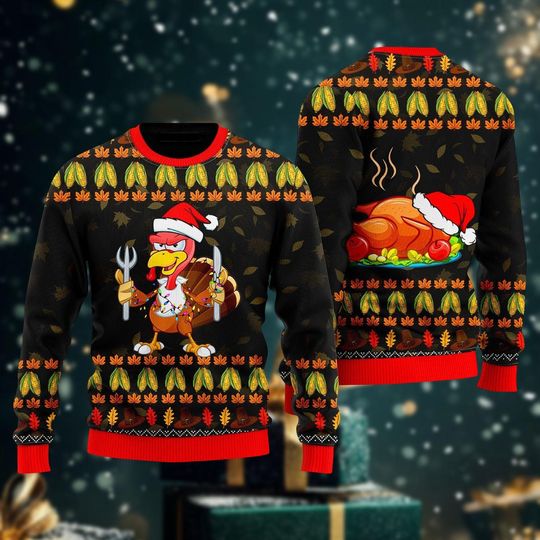 Thanksgiving Ugly Christmas Sweater, Turkey Sweaters, Funny Holiday Xmas Sweater, Thanksgiving Novelty Sweater, Xmas Holiday Gift