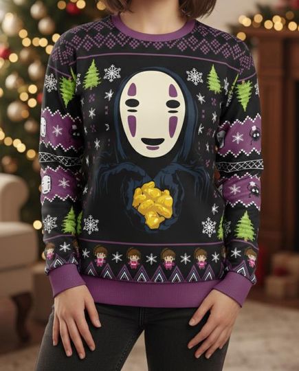 Discover Spirited Away Christmas Ugly Sweater No Face Sweater Anime Holiday Gift for Men Women Xmas Gift