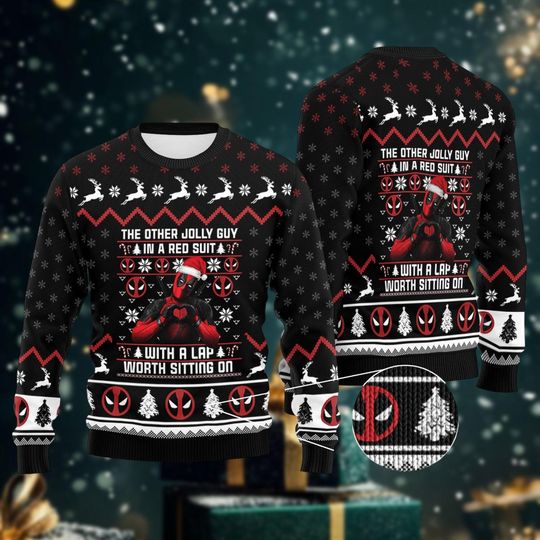 Deadpool Ugly Christmas Sweater, Deadpool Sweaters, Marvel Comics Holiday Sweater, Deadpool Xmas Sweater, Funny Christmas Gift