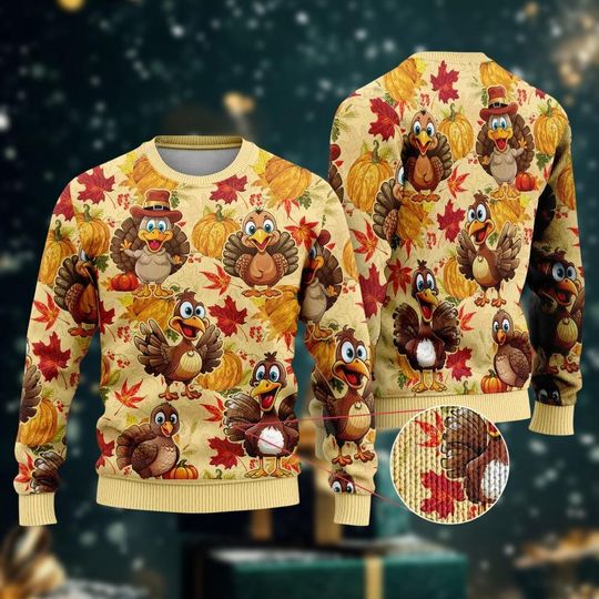 Thanksgiving Turkey Ugly Christmas Sweater, Turkey Sweaters, Funny Holiday Sweater, Thanksgiving Autumn Gift