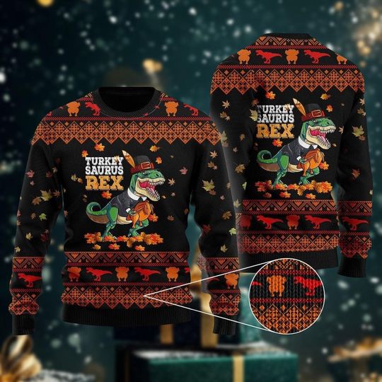 Discover Dinosaur Ugly Christmas Sweater Dinosaur sweaters Turkeysaurus Rex Sweater T-Rex Christmas sweaters women Dinosaur vintage sweater Xmas
