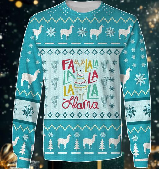 Llama Ugly Christmas Sweater, Llama Sweaters, Funny Fa La La Llama Sweater, Xmas Holiday Gift