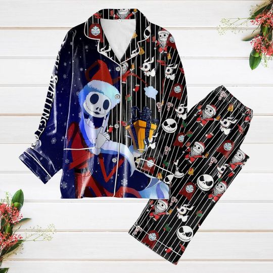 Discover Jack Skellington Santa Christmas Pajama Set for Women, Nightmare Before Christmas Disney Holiday Sleepwear