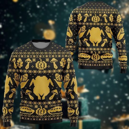 Thanksgiving Ugly Christmas Sweater, Turkey Sweater, Xmas Holiday Gift, Pumpkin Vintage Sweater, Thanksgiving