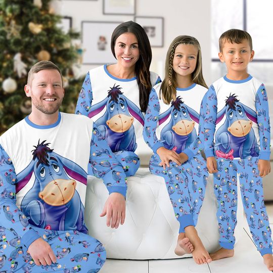 Discover Funny Eeyore & Winnie the Pooh Matching Pajama Set for Family, Disney Cartoon Holiday Sleepwear
