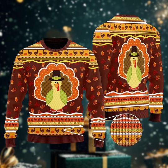 Thanksgiving Turkey Ugly Christmas Sweater, Thanksgiving Turkey Sweaters, Turkey Sweater, Autumn Holiday Gift, Funny Thanksgiving Sweater