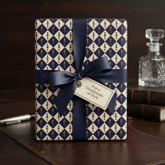 Nutcracker Christmas Wrapping Paper Blue Soldier Holiday Gift Wrap Unique Classic Design