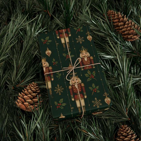 Discover Christmas Wrapping Paper Roll, Festive Gift Wrap for Holiday Gift-Giving, Nutcracker and Snowflake Design, Holiday Decor, Eco-Friendly Wrap