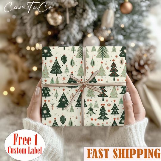 Discover Christmas Tree Wrapping Paper, Holiday Gift Wrap Xmas Decoration Christmas Present Wrapping Roll Festive Decor Classic Gift Wrap Paper