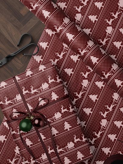 Discover Christmas Sweater Wrapping Paper Santa Sleigh and Reindeer Gift Wrap Ugly Christmas Sweater Design Cozy Christmas Decor Holiday Gift Wrap