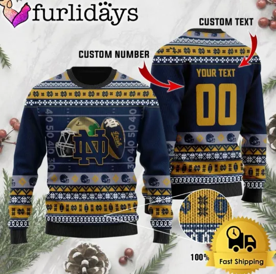 Discover Custom Ncaa No*tre Dame Fighting Irish Football Helmet Ugly Sweater